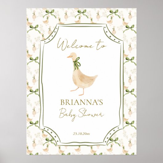 Poster Goose nursery rhymes baby shower welcome sign (Devant)