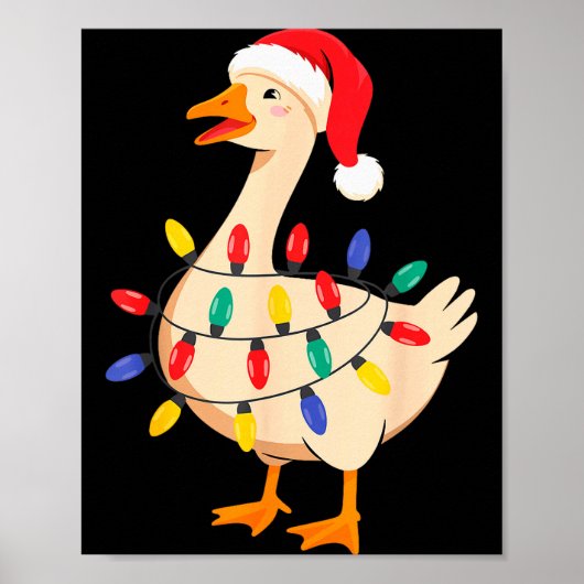 Poster Goose Santa Hat Funny Christmas Lights Xmas Tree M (Devant)