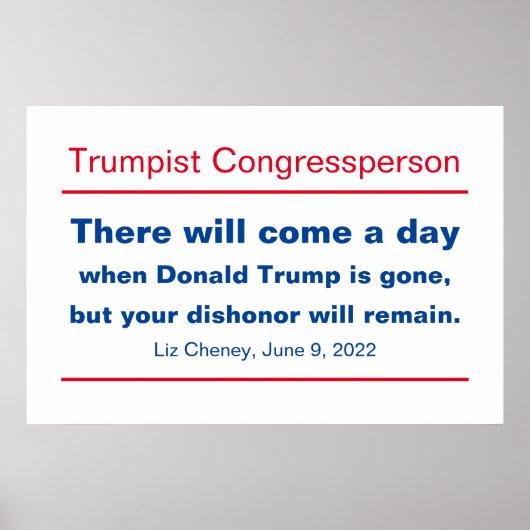 Poster GOP Congress Votre Dishonor Restera Cheney (Devant)