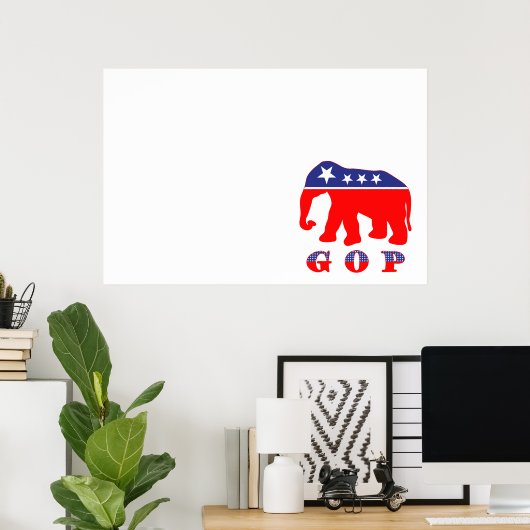 Poster GOP - Eléphant rouge, blanc et bleu (Bureau à domicile)