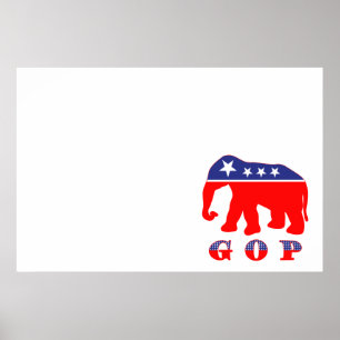 Poster GOP - Eléphant rouge, blanc et bleu
