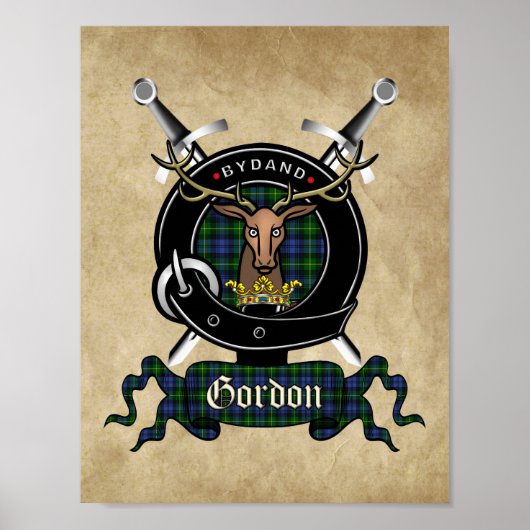 Poster Gordon Clan Badge & Tartan 8.5x11 (Devant)