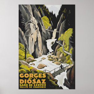 Poster Gorges de la Diosaz vintage Chamonix France voyage