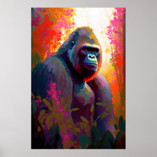 Poster Gorilla Ape Animal Portrait Peinture Faune Libre