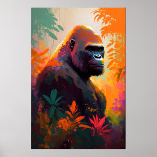Poster Gorilla Ape Animal Portrait Peinture Faune Libre