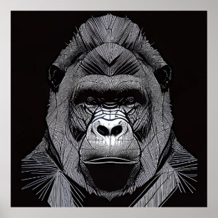 Poster Gorilla Ape Nature sauvage Illustration d'animal A