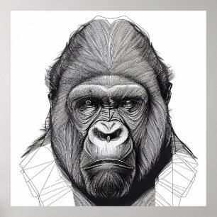 Poster Gorilla Ape Nature sauvage Illustration d'animal A