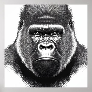 Poster Gorilla Ape Nature sauvage Illustration d'animal A
