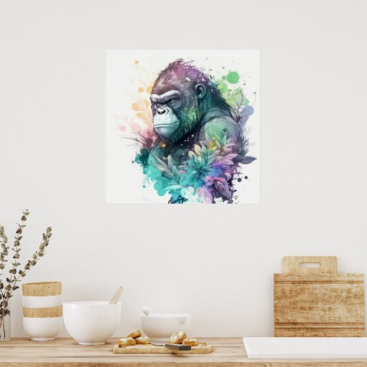Poster Gorilla Ape Portrait Animal Peinture Faune Libre (Cuisine)