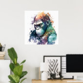 Poster Gorilla Ape Portrait Animal Peinture Faune Libre (Bureau à domicile)