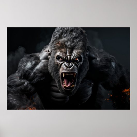 Poster Gorilla Ape Wild Animal Portrait Fierce Power (Devant)