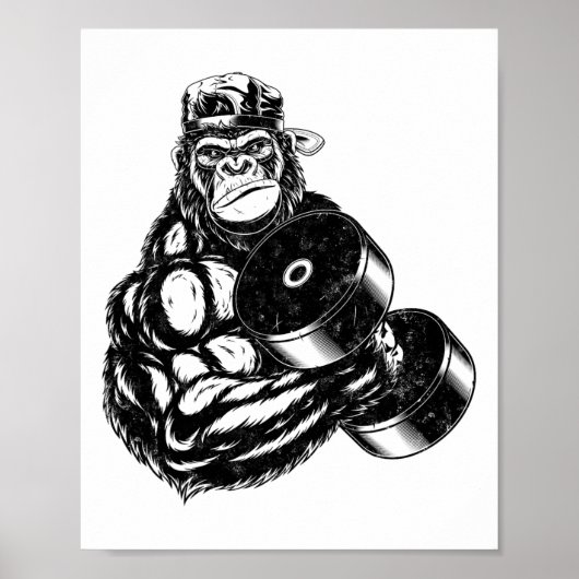 Poster Gorilla Bodybuilder Gym Weightlifting Tee Workout  (Devant)