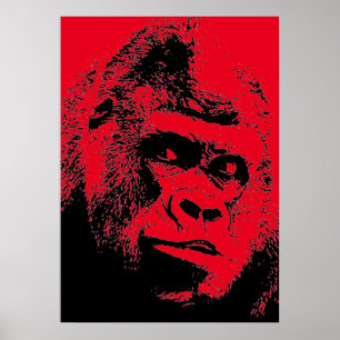 Poster Gorilla Red Black Pop Art