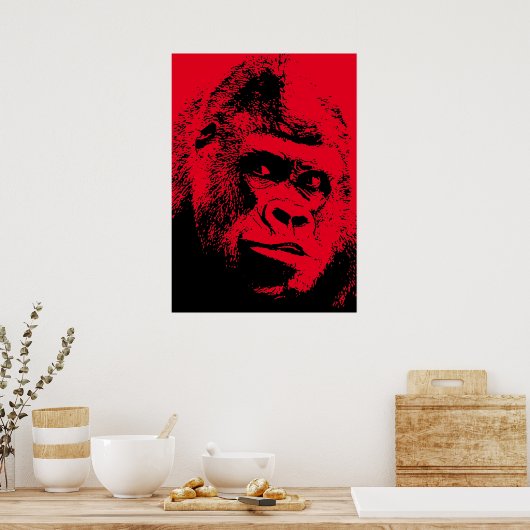 Poster Gorilla Red Black Pop Art (Cuisine)