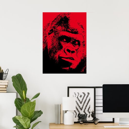 Poster Gorilla Red Black Pop Art (Bureau à domicile)