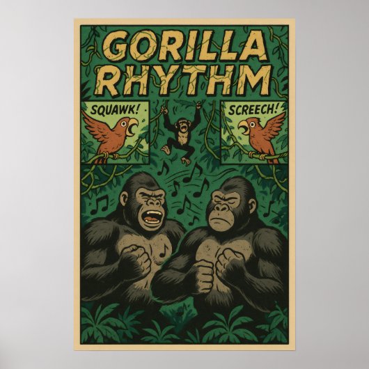 Poster Gorilla Rhythm Jungle Comic - Musical Wildlife (Devant)