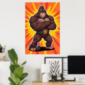 Poster Gorille Bodybuilder Haltérophile Pop Art Cartoon (Bureau à domicile)