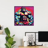 Poster Gorille Bodybuilder Haltérophile Pop Art Cartoon (Bureau à domicile)