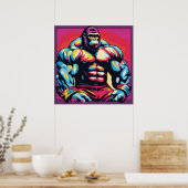 Poster Gorille Bodybuilder Haltérophile Pop Art Cartoon (Cuisine)