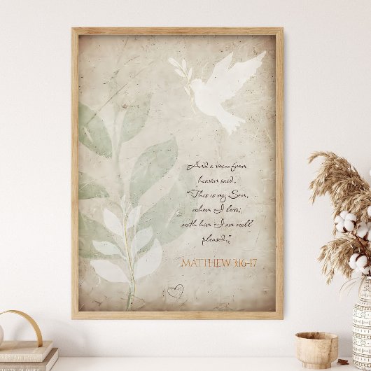 Poster Gospel, Matthew 3:16-17; Scripture Wall Art, Bible