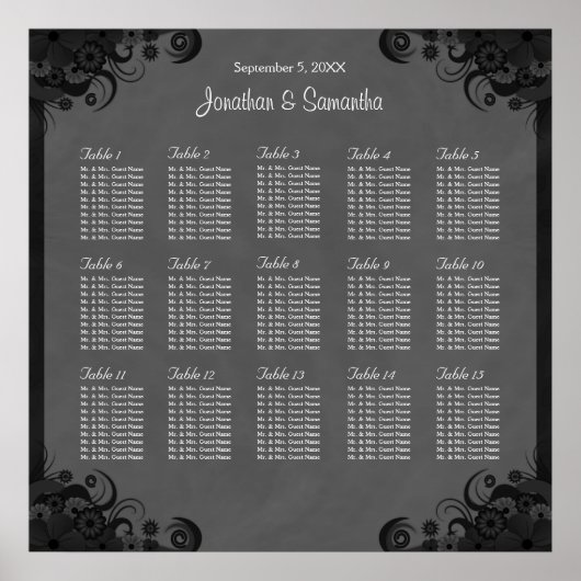 Poster Goth Black and Grey Mariage 15 Table Seating Chart (Devant)