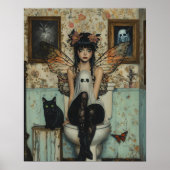 Poster Goth Fairy with Ghost Sitting on Toilet Quiret Art (Devant)