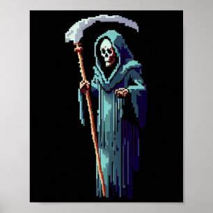 Poster Goth Gamer 8 Bit Pixel Art Jeu Vidéo Faucheuse 