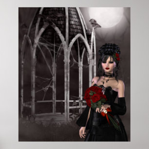Poster Goth mariée & rose par gazebo gothique éffrayant