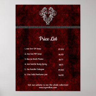 Poster Goth Rouge Cœur Argent Damassé