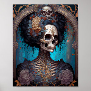 Poster Goth Skeleton Skull Woman Gothique