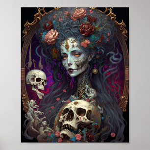 Poster Goth Skull Zombie Femme Gothique