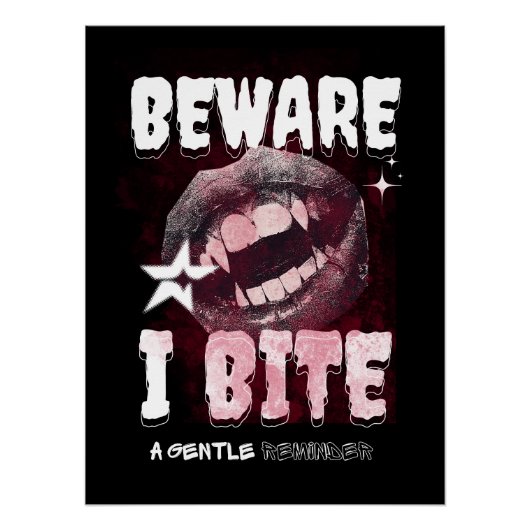 Poster Goth Vampire T-Shirt BEWARE I BITE | Spooky Fangs  (Devant)