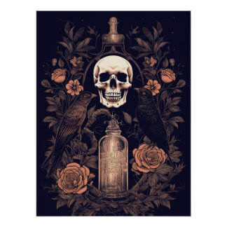 Poster Goth vintage Skeleton Ski Corbeau Poison Halloween