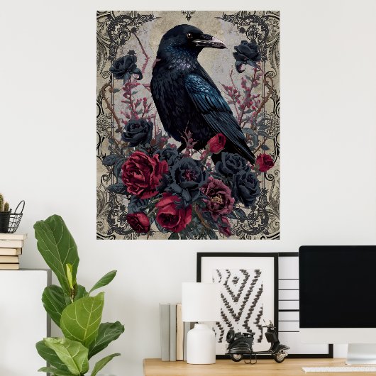 Poster Gothic Black Roses Art de Corbeau (Bureau à domicile)