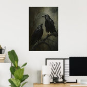 Poster Gothic Crows Art Printable, Birds On Branch Dark (Bureau à domicile)