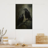 Poster Gothic Crows Art Printable, Birds On Branch Dark (Cuisine)
