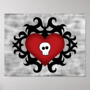 Poster Gothic damask skull heart decorative