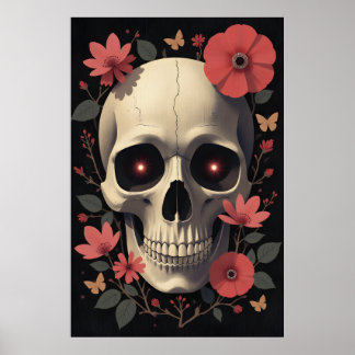 Poster Gothic Floral Skull - Stylized Skull