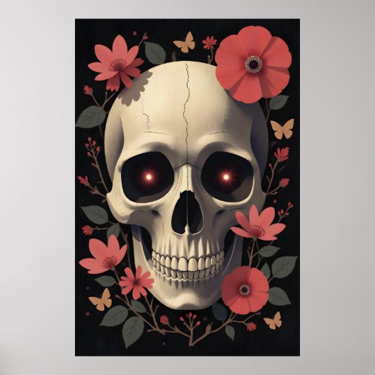 Poster Gothic Floral Skull - Stylized Skull (Devant)