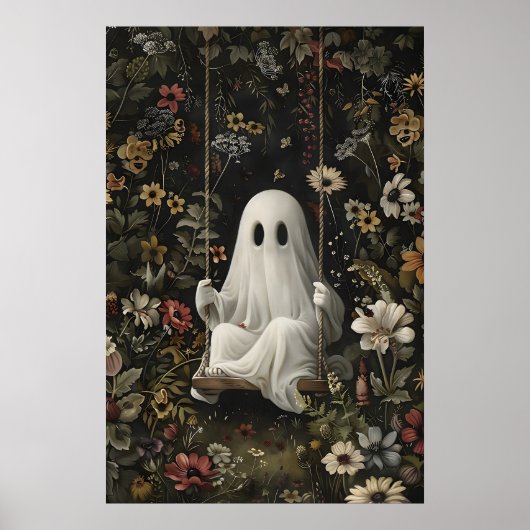 Poster Gothic Ghost On Swing Art Print, Dark Academia (Devant)