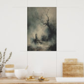 Poster Gothic Grave Under Foggy Trees Dark Halloween (Cuisine)