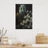 Poster Gothic Lilies Flowers Candlelight Castle Art, Dark (Cuisine)