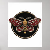Poster Gothic Moth Emblem Dark Botanical Art (Devant)