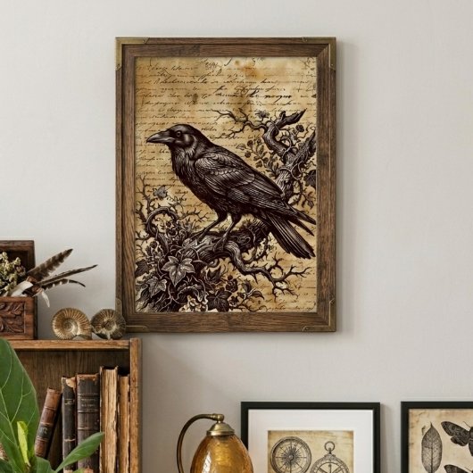 Poster Gothic Raven Vintage Script Dark Academia