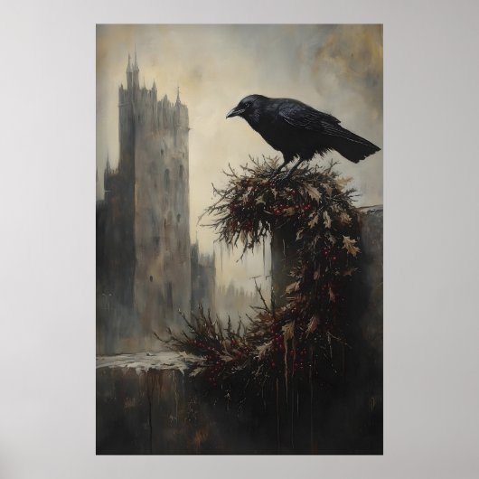 Poster Gothic Winter Raven Crow Xmas Wreath Art (Devant)