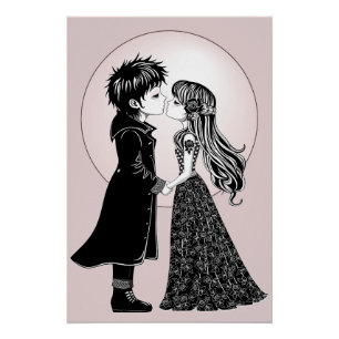 Poster Gothique Emo Enfants Kiss Valentine's Day