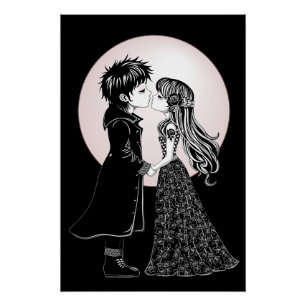 Poster Gothique Emo Enfants Kiss Valentine's Day