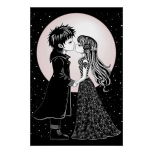 Poster Gothique Emo Enfants Kiss Valentine's Day