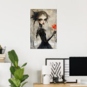 Poster Gothique fille Corbeau Rose rouge (Bureau à domicile)