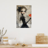 Poster Gothique fille Corbeau Rose rouge (Cuisine)